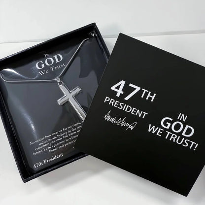 Sterling Silver 47 President “In God We Trust” Cross Necklace
